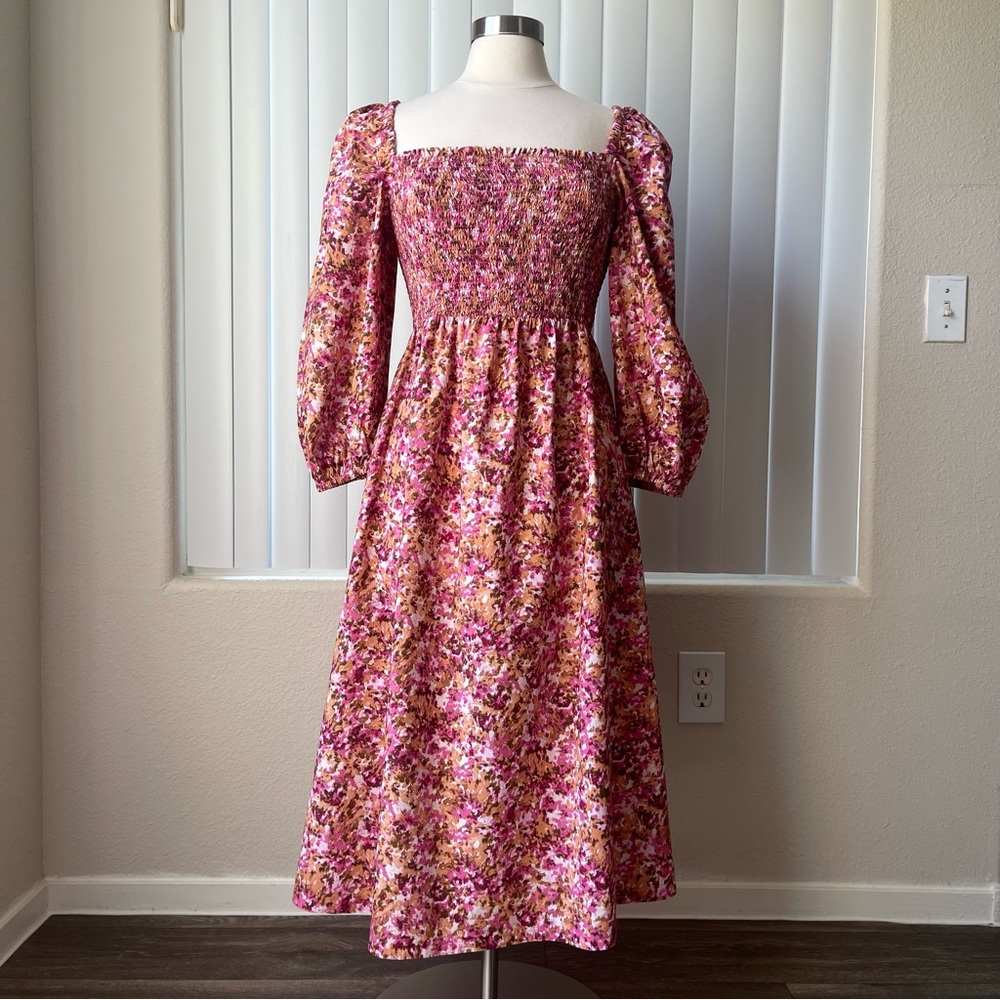 Size: S J. Crew Smocked Puff-Sleeve In Faded Floral Dress